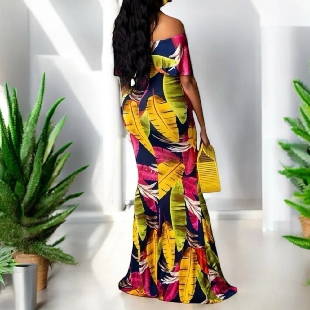Off shoulder Hawaiian maxi dress - small - side zipper NWOT